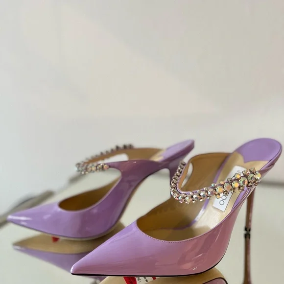 New JIMMY CHOO Bing 100 Lilac crystal-embellished patent-leather mules $1,095 - Picture 8 of 14